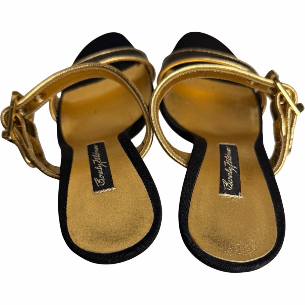 Beverly Feldman Black‎ Gold Croc Patent Mule Heels Ankle Strap Party 8.5 - Picture 8 of 10